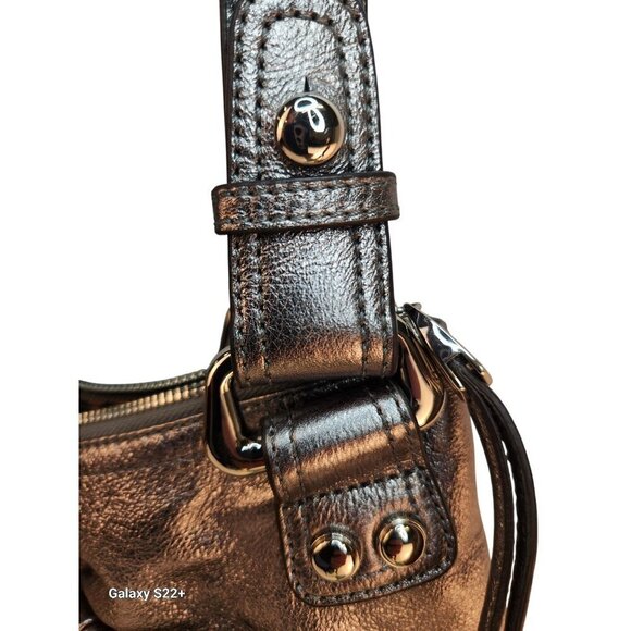 Metallic Silver B. Makowsky Genuine Leather Tote Shoulder Bag With Leopard Print - Picture 9 of 13